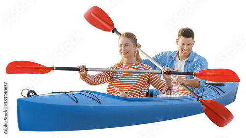 Kayaking young couple isola...
