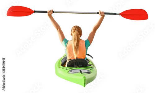Kayaking young woman isolat...