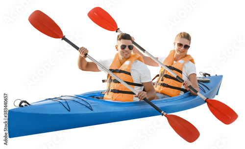 Kayaking young couple isola...
