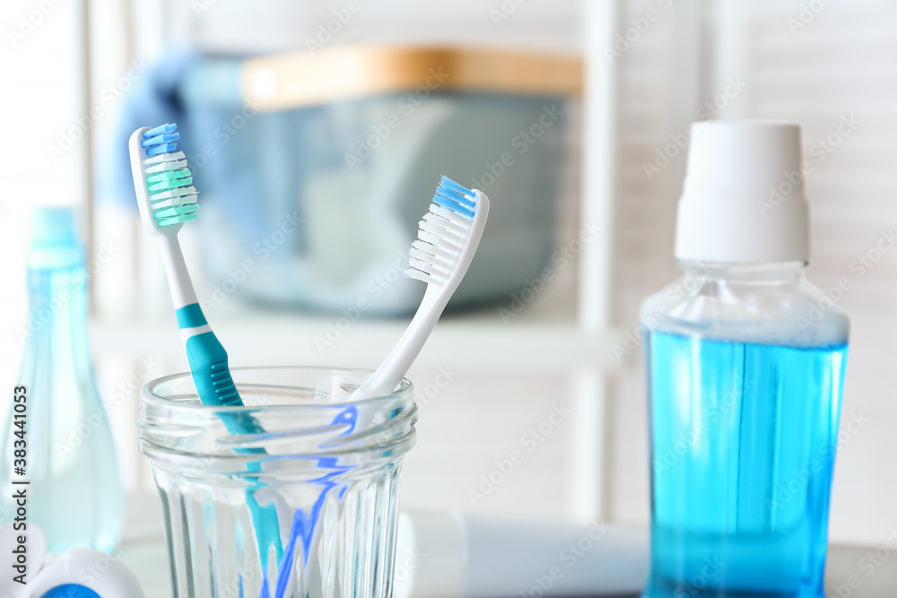 Set for oral hygiene in bathroom Set for oral hygiene in bathroom
