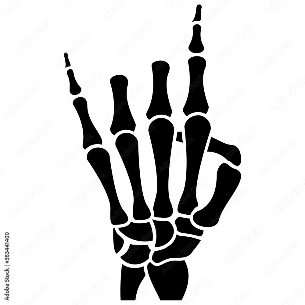 Fototapeta premium A skeleton hand is making rock symbol 
