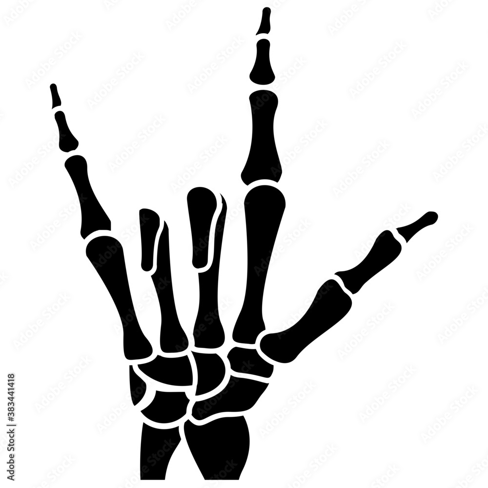 Fototapeta premium A skeleton hand is making rock symbol 