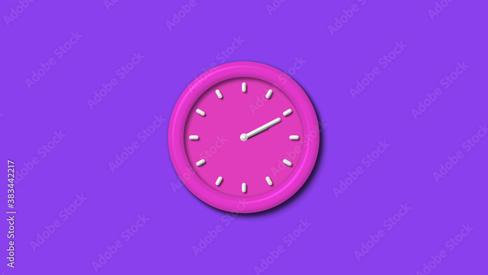 Pink color 12 hours 3d wall clock isolated on purple background,wall clock Pink color 12 hours 3d wall clock isolated on purple background,wall clock