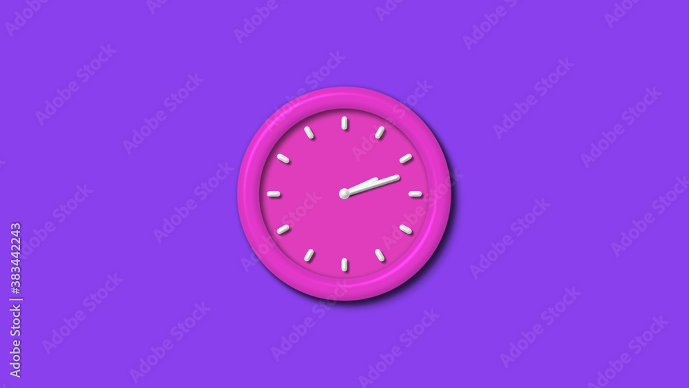 Pink color 12 hours 3d wall clock isolated on purple background,wall clock Pink color 12 hours 3d wall clock isolated on purple background,wall clock