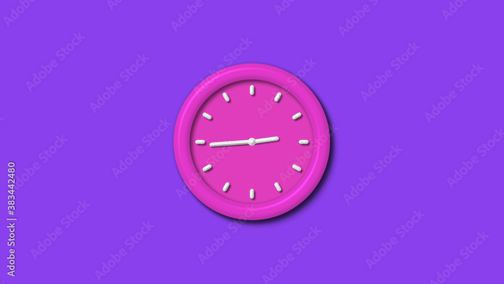 Pink color 12 hours 3d wall clock isolated on purple background,wall clock Pink color 12 hours 3d wall clock isolated on purple background,wall clock