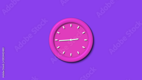 Pink color 12 hours 3d wall clock isolated on purple background,wall clock