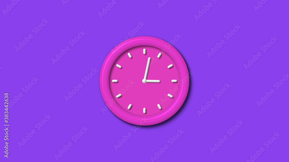 Pink color 12 hours 3d wall clock isolated on purple background,wall clock Pink color 12 hours 3d wall clock isolated on purple background,wall clock