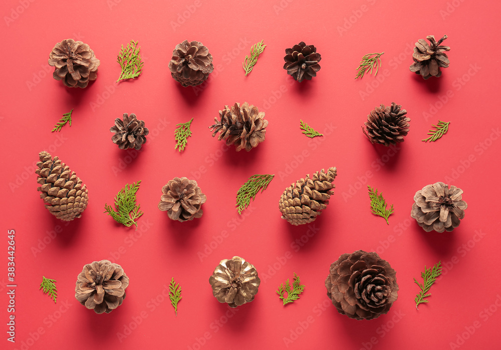 Beautiful New Year composition on color background Beautiful New Year composition on color background