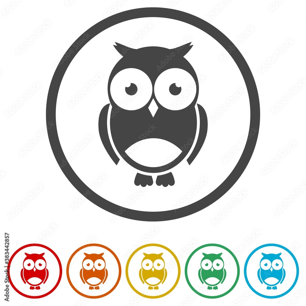 Fototapeta premium Cute Owl ring icon, color set