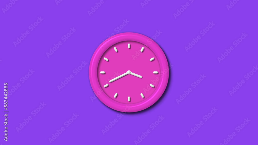 Pink color 12 hours 3d wall clock isolated on purple background,wall clock Pink color 12 hours 3d wall clock isolated on purple background,wall clock