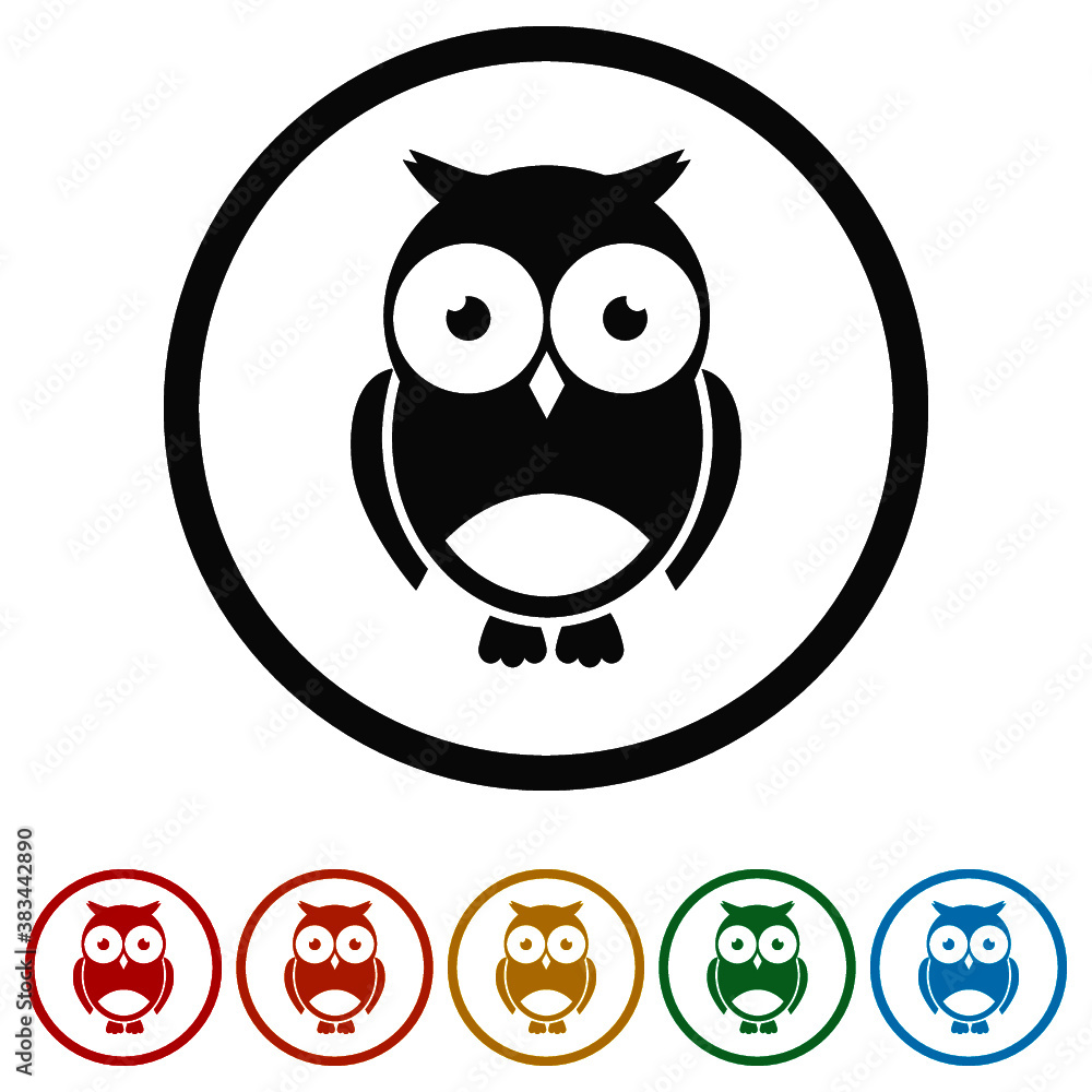 Cute Owl ring icon, color set