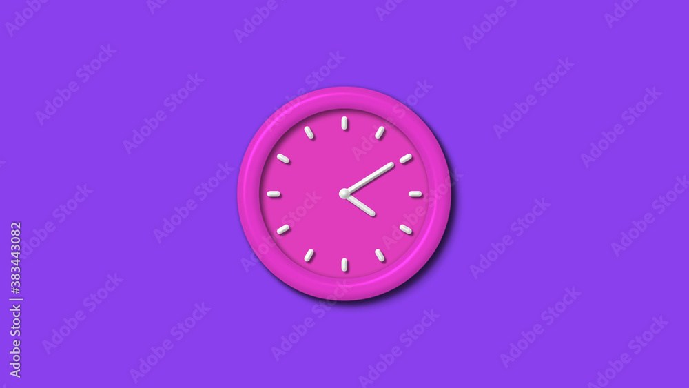 Pink color 12 hours 3d wall clock isolated on purple background,wall clock Pink color 12 hours 3d wall clock isolated on purple background,wall clock