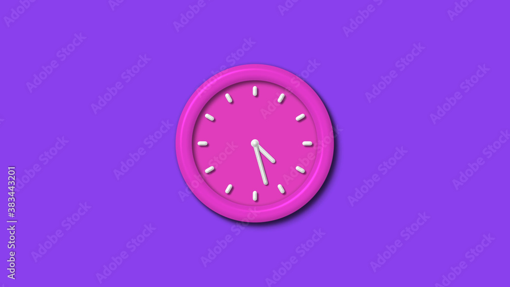 Pink color 12 hours 3d wall clock isolated on purple background,wall clock Pink color 12 hours 3d wall clock isolated on purple background,wall clock