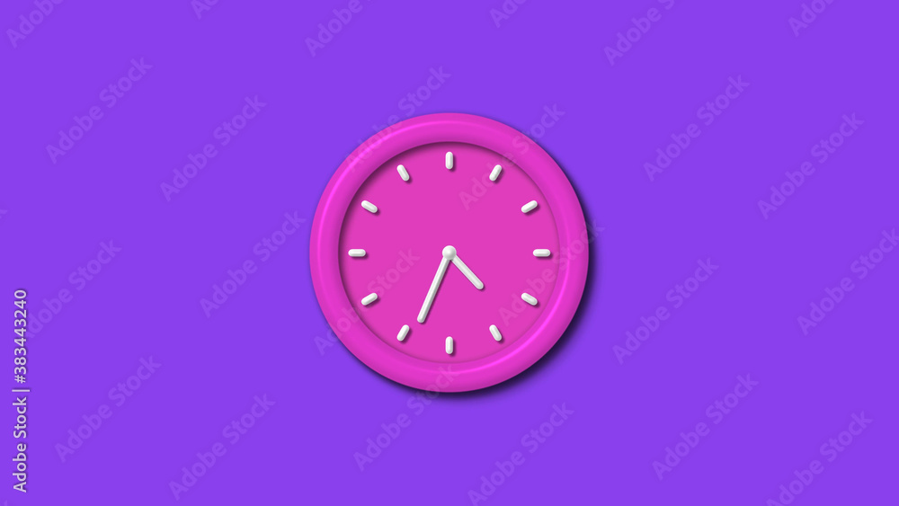 Pink color 12 hours 3d wall clock isolated on purple background,wall clock Pink color 12 hours 3d wall clock isolated on purple background,wall clock