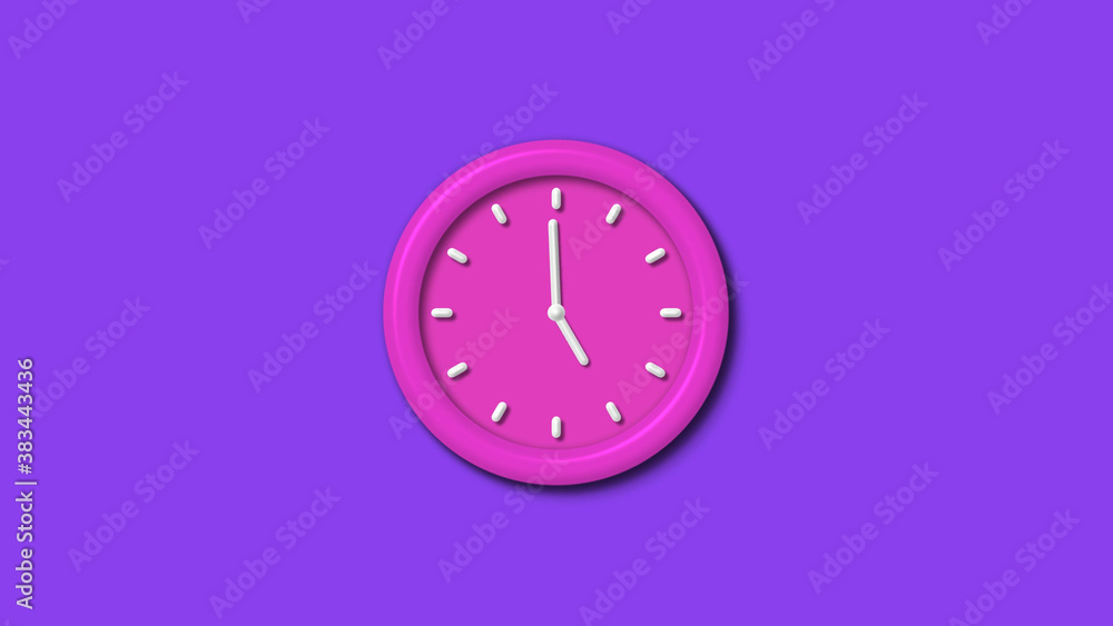 Pink color 12 hours 3d wall clock isolated on purple background,wall clock Pink color 12 hours 3d wall clock isolated on purple background,wall clock