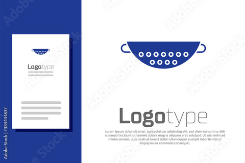 Blue Kitchen colander icon isolated on white background. Cooking utensil. Cutlery sign. Logo design template element. Vector Illustration.