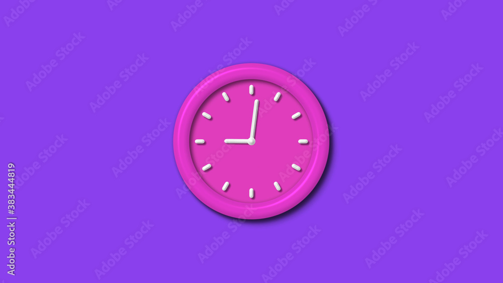 Newpink color 3d wall clock isolated on purple background,12 hours wall clock Newpink color 3d wall clock isolated on purple background,12 hours wall clock