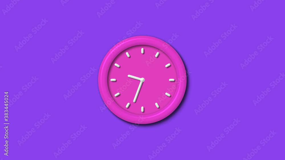 Newpink color 3d wall clock isolated on purple background,12 hours wall clock Newpink color 3d wall clock isolated on purple background,12 hours wall clock
