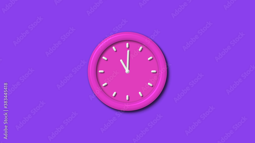 Newpink color 3d wall clock isolated on purple background,12 hours wall clock Newpink color 3d wall clock isolated on purple background,12 hours wall clock