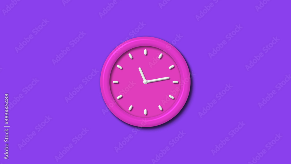 Newpink color 3d wall clock isolated on purple background,12 hours wall clock Newpink color 3d wall clock isolated on purple background,12 hours wall clock