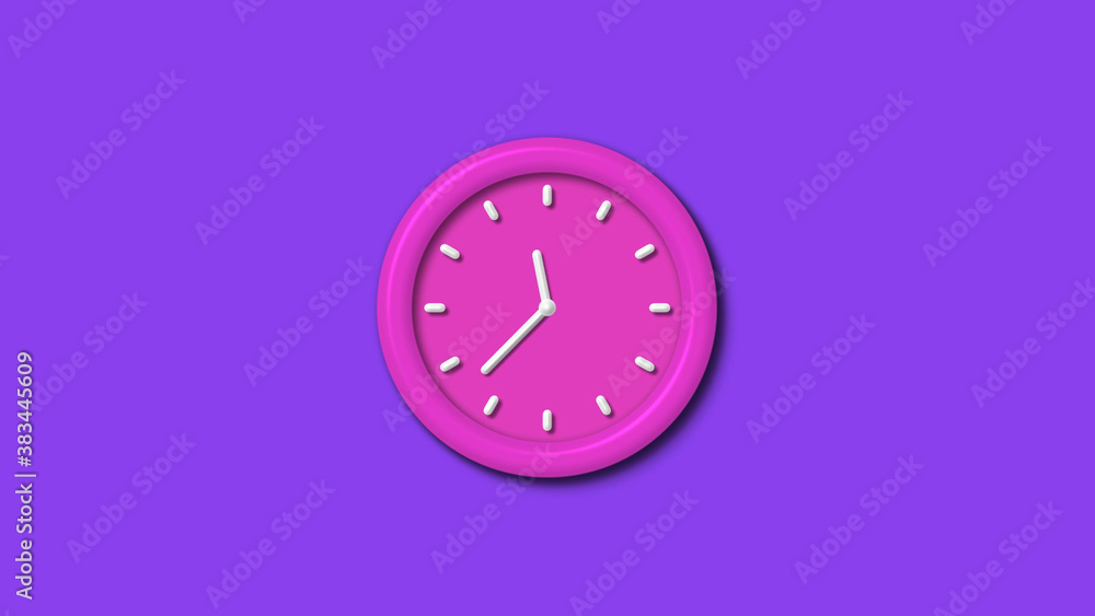 Newpink color 3d wall clock isolated on purple background,12 hours wall clock Newpink color 3d wall clock isolated on purple background,12 hours wall clock