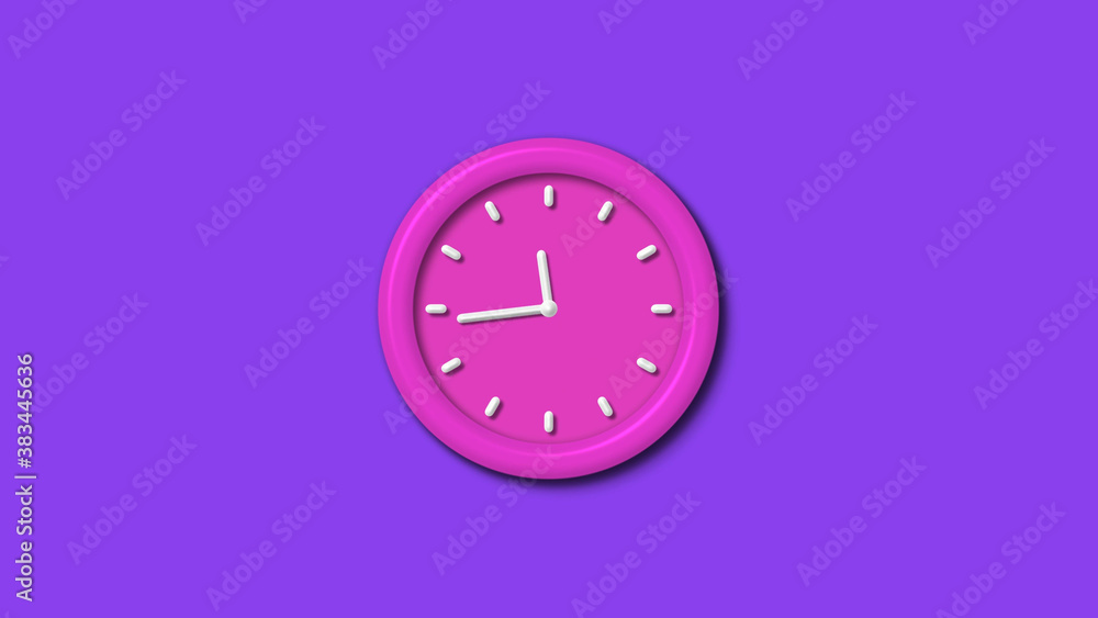 Newpink color 3d wall clock isolated on purple background,12 hours wall clock Newpink color 3d wall clock isolated on purple background,12 hours wall clock