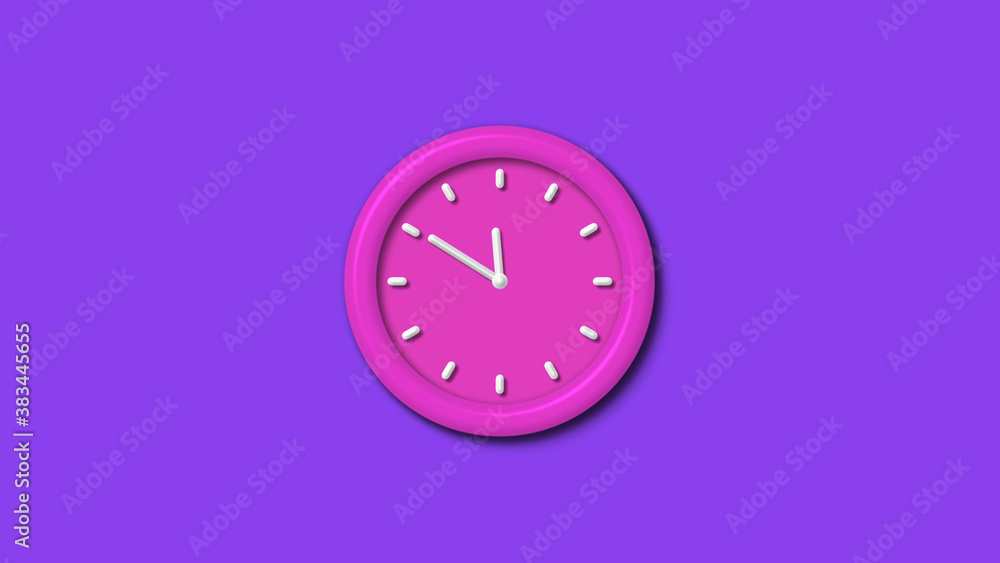 Newpink color 3d wall clock isolated on purple background,12 hours wall clock Newpink color 3d wall clock isolated on purple background,12 hours wall clock