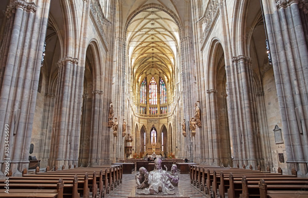 The grand interior of St. Vitus cathedral in Czech Republic