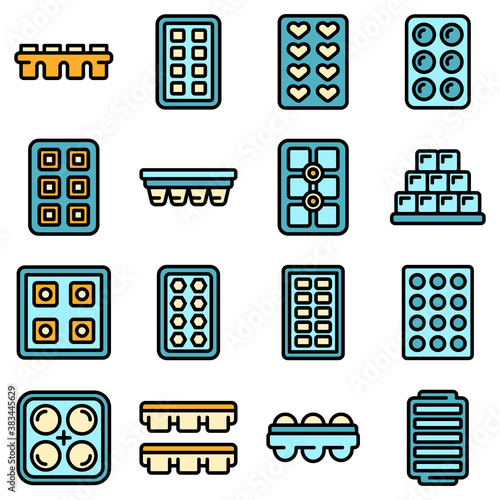 Ice cube trays icons set. Outline set of ice cube trays vector icons thin line color flat on white