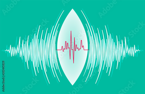 Fotografie Abstract technology background with white sound waves oscillating around heart pulse