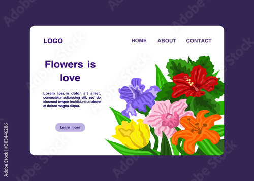 Landing page. Flower shop. Flower delivery. Plant breeding. Vector illustration.