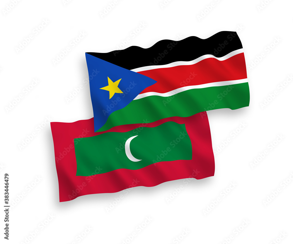 Flags of Maldives and Republic of South Sudan on a white background Flags of Maldives and Republic of South Sudan on a white background