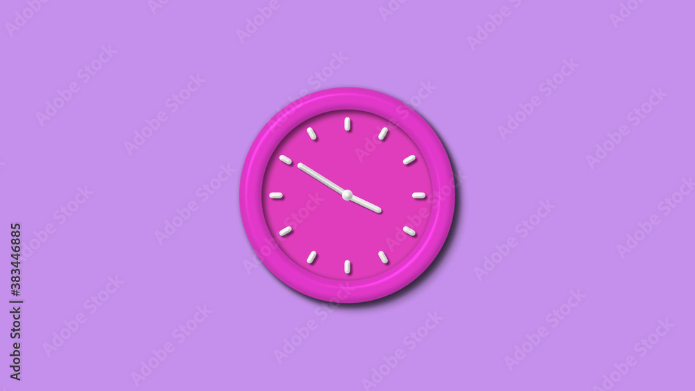 Amazing pink color 12 hours 3d wall clock isolated on purple light background,wall clock
