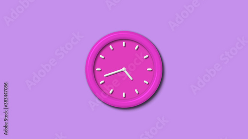 Amazing pink color 12 hours 3d wall clock isolated on purple light background,wall clock