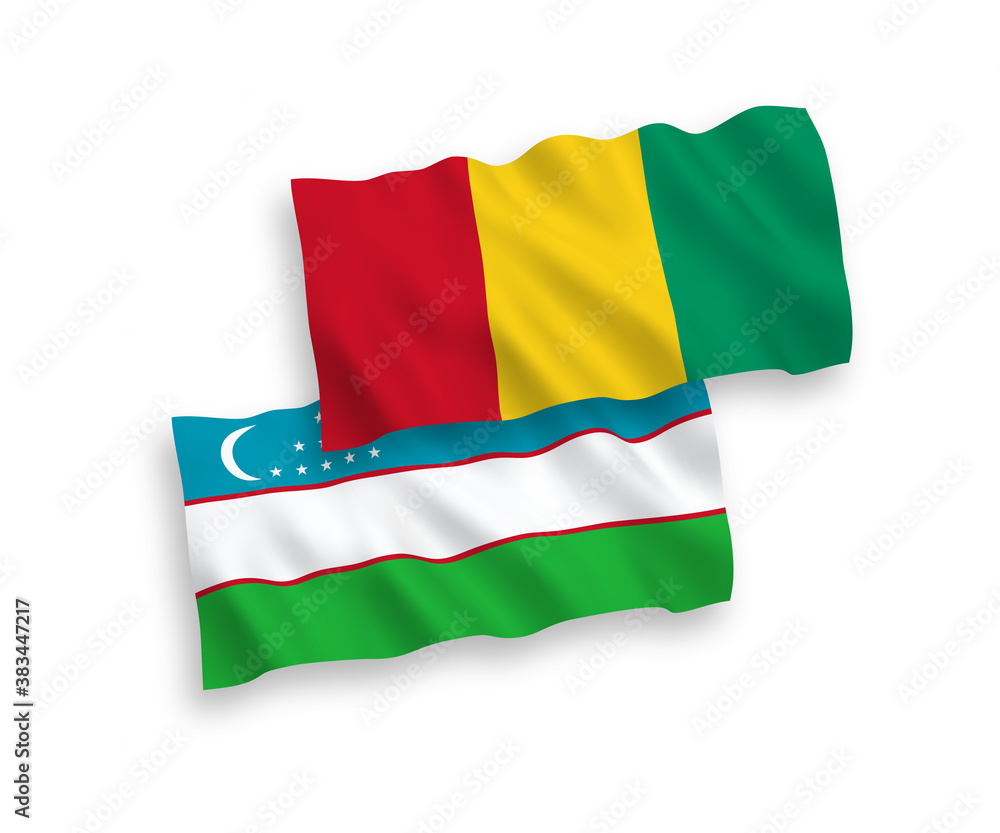 Obraz premium Flags of Guinea and Uzbekistan on a white background