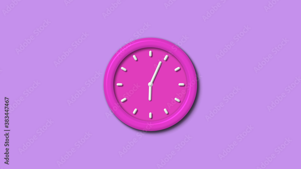 New pink color 3d wall clock isolated on purple light background,12 hours wall clock New pink color 3d wall clock isolated on purple light background,12 hours wall clock