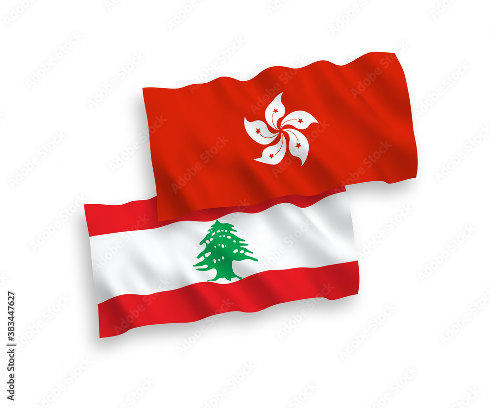 Flags of Lebanon and Hong Kong on a white background Flags of Lebanon and Hong Kong on a white background