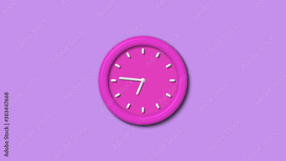 New pink color 3d wall clock isolated on purple light background,12 hours wall clock New pink color 3d wall clock isolated on purple light background,12 hours wall clock