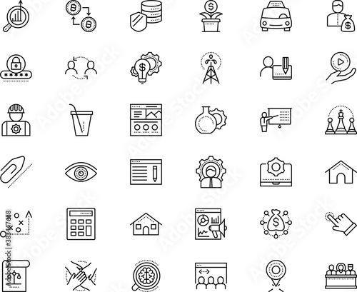 business vector icon set such as: paperclip, app, sight, taxi, review, mobile, crowd, income, oil, ripple, player, win, privacy, place, genius, tactical, justice, state, freelancer, analyzing, job