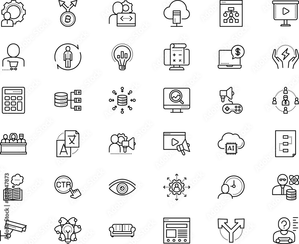 business vector icon set such as: sheme, library, scientist, read, neon, consumer, cctv, agency, legal, frontend, statistics, interview, cash, picture, info, crypto, dialog, file, leadership, stylish