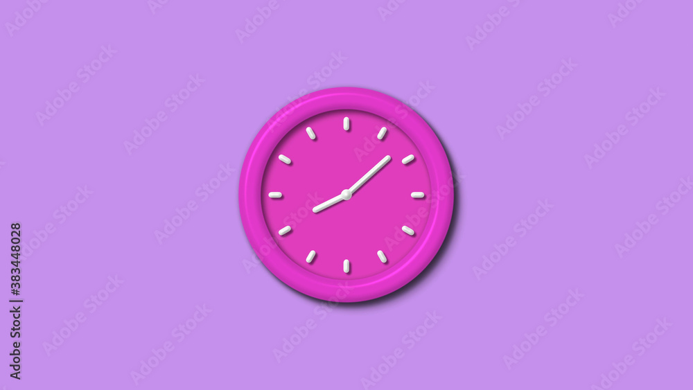 New pink color 3d wall clock isolated on purple light background,12 hours wall clock New pink color 3d wall clock isolated on purple light background,12 hours wall clock