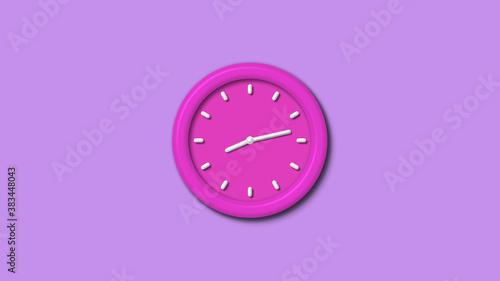 New pink color 3d wall clock isolated on purple light background,12 hours wall clock