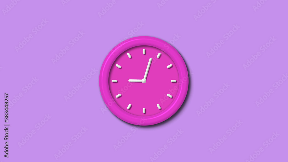 Amazing pink color 3d wall clock isolated on purple light background,12 hours clock isolated Amazing pink color 3d wall clock isolated on purple light background,12 hours clock isolated