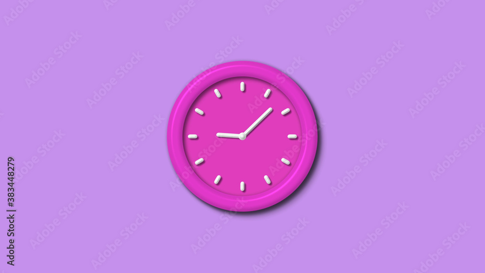Amazing pink color 3d wall clock isolated on purple light background,12 hours clock isolated Amazing pink color 3d wall clock isolated on purple light background,12 hours clock isolated