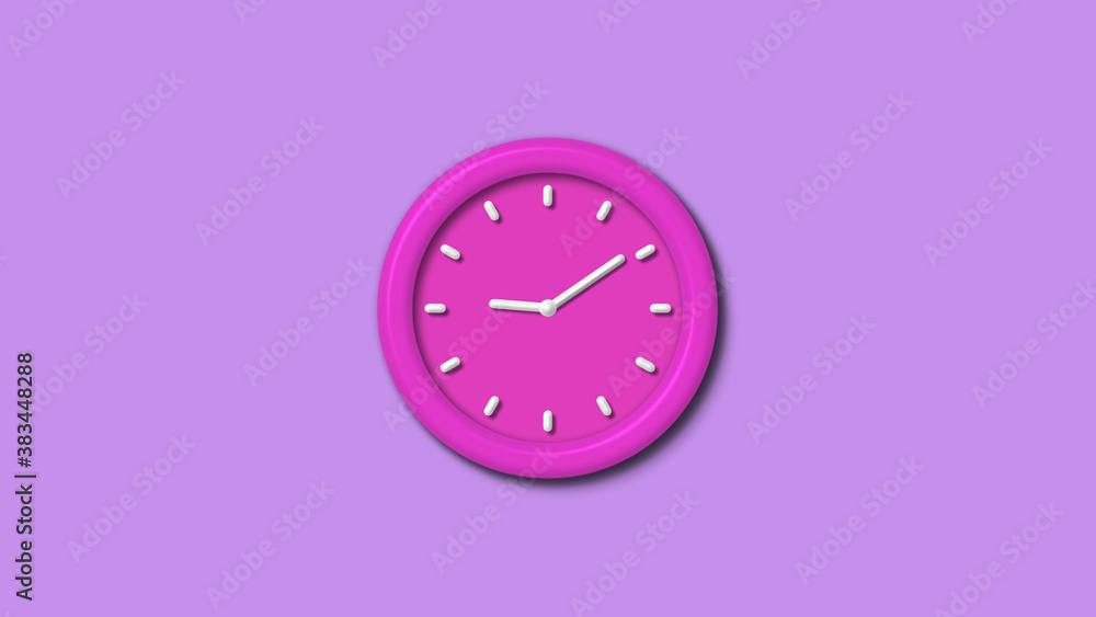 Amazing pink color 3d wall clock isolated on purple light background,12 hours clock isolated Amazing pink color 3d wall clock isolated on purple light background,12 hours clock isolated