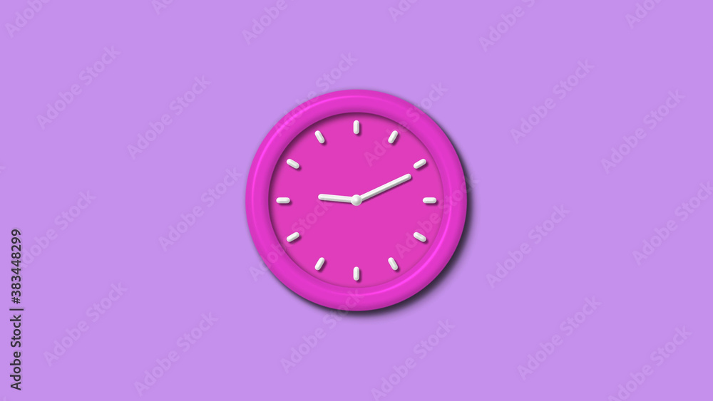 Amazing pink color 3d wall clock isolated on purple light background,12 hours clock isolated Amazing pink color 3d wall clock isolated on purple light background,12 hours clock isolated