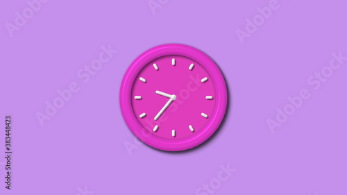 Amazing pink color 3d wall clock isolated on purple light background,12 hours clock isolated