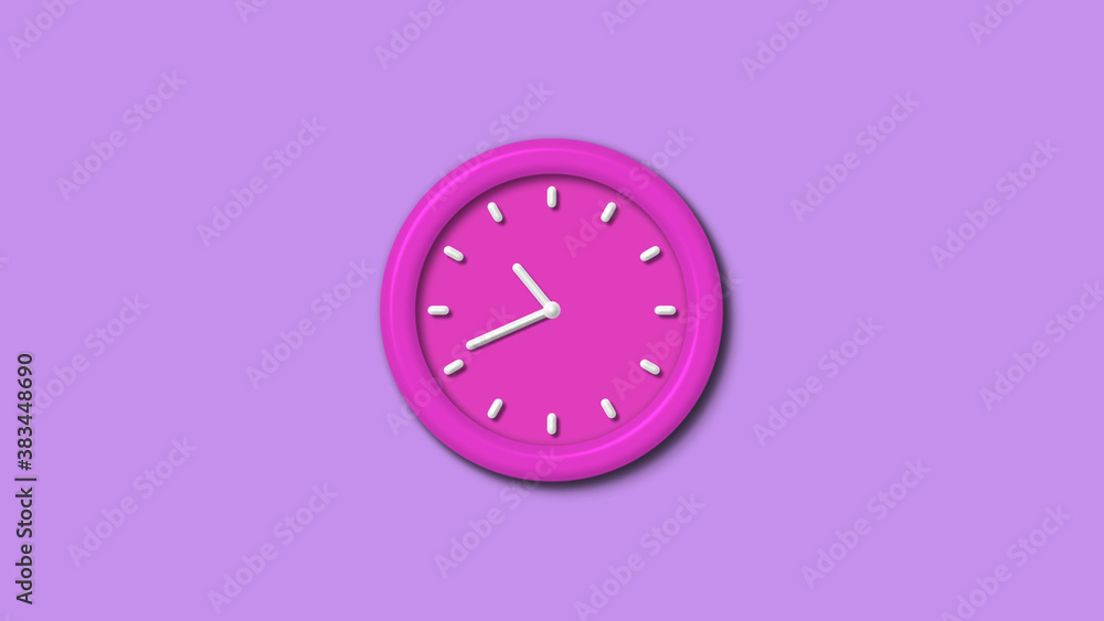 Amazing pink color 3d wall clock isolated on purple light background,12 hours clock isolated Amazing pink color 3d wall clock isolated on purple light background,12 hours clock isolated