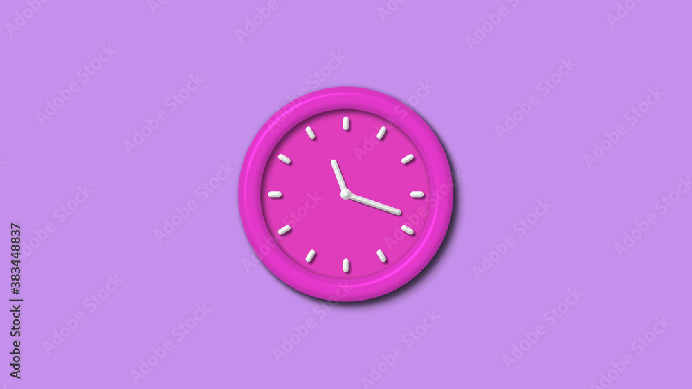 Amazing pink color 3d wall clock isolated on purple light background,12 hours clock isolated Amazing pink color 3d wall clock isolated on purple light background,12 hours clock isolated