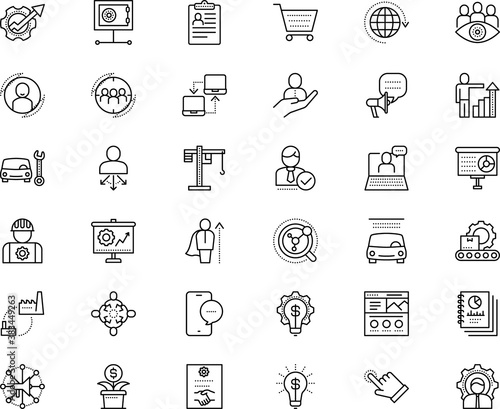 business vector icon set such as: garage, electricity, hug, connection, choice, lens, webinar, building, construction, smartphone, gray, vision, click, set, world, department, planet, science, label